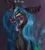Size: 887x989 | Tagged: safe, artist:coffeechicken, derpibooru import, queen chrysalis, changeling, changeling queen, bust, drool, fangs, female, frown, gradient background, image, jpeg, long ears, long tongue, open mouth, solo, tongue out