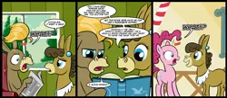 Size: 1500x656 | Tagged: safe, artist:madmax, derpibooru import, cranky doodle donkey, matilda, pinkie pie, donkey, earth pony, pony, comic, crankilda, female, male, mare, shocked, surrogate mother