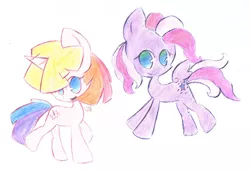 Size: 900x617 | Tagged: safe, artist:lillynya, derpibooru import, starsong, toola roola, pegasus, pony, unicorn, duo, duo female, female, g3.5, g3.5 to g4, generation leap, mare, smiling