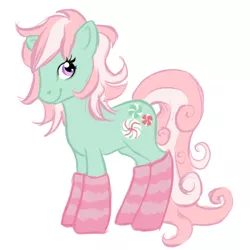 Size: 500x500 | Tagged: artist needed, safe, derpibooru import, minty, earth pony, pony, clothes, female, g3, mare, simple background, socks, solo, striped socks, white background