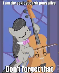 Size: 390x482 | Tagged: safe, derpibooru import, edit, edited screencap, screencap, octavia melody, earth pony, pony, the best night ever, cello, eyes closed, female, image macro, mare, meme, musical instrument, reaction image, sexiest pony alive, solo