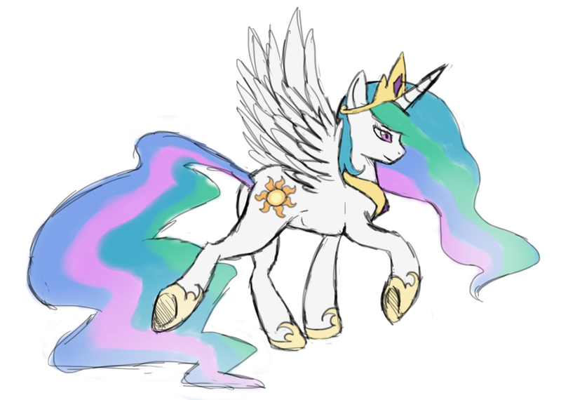 Size: 1369x976 | Tagged: safe, artist:shadow-of-warfare, derpibooru import, princess celestia, alicorn, pony, female, mare, simple background, solo, walking, white background