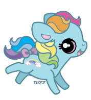 Size: 178x196 | Tagged: safe, artist:dizziness, derpibooru import, rainbow dash (g3), earth pony, pony, bow, chibi, cute, dashabetes, female, g3, mare, outline, signature, solo, tail bow