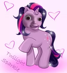 Size: 480x527 | Tagged: care bears, creepy care bears girl, cursed image, derpibooru import, excuse me what the fuck, g3, g3 to g4, generation leap, lolwut, nightmare fuel, not salmon, safe, solo, twilight sparkle, uncanny valley, wat