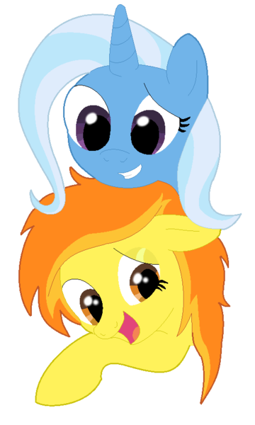 Size: 537x896 | Tagged: source needed, safe, artist:thegamblehorse, deleted from derpibooru, derpibooru import, spitfire, trixie, pegasus, pony, unicorn, female, lesbian, mare, rarepair, shipping, simple background, transparent background, trixfire