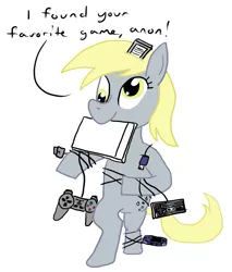 Size: 641x754 | Tagged: safe, artist:rapidstrike, derpibooru import, derpy hooves, pegasus, pony, bipedal, controller, female, mare, mouth hold, simple background, solo, video game, white background