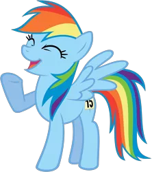 Size: 4777x5372 | Tagged: safe, artist:flutterguy317, derpibooru import, rainbow dash, pegasus, pony, absurd resolution, eyes closed, female, mare, open mouth, raised hoof, simple background, smiling, solo, transparent background, vector