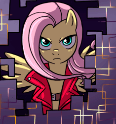 Size: 372x395 | Tagged: safe, artist:madmax, derpibooru import, fluttershy, pegasus, pony, badass, battle for equestria, clothes, crossover, dante (devil may cry), devil may cry, devil may cry 3, female, looking at you, mare, solo, stare