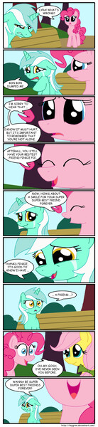 Size: 800x3487 | Tagged: safe, artist:teygrim, derpibooru import, fluttershy, lyra heartstrings, pinkie pie, posey, earth pony, pegasus, pony, unicorn, bench, crying, dumped, female, floppy ears, heartbreak, mare, sad, sitting, smiling