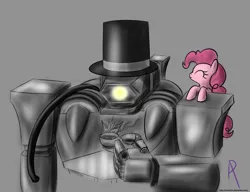 Size: 956x733 | Tagged: artist needed, safe, derpibooru import, pinkie pie, earth pony, pony, cup, duo, female, food, hat, mare, shockwave, smiling, tea, teacup, top hat, transformers