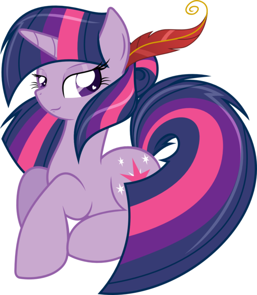 Size: 1168x1341 | Tagged: safe, artist:nazoth, derpibooru import, twilight sparkle, pony, unicorn, feather, feather in hair, female, mane, mare, prone, simple background, solo, transparent background, vector