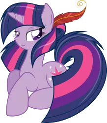 Size: 1168x1341 | Tagged: safe, artist:nazoth, derpibooru import, twilight sparkle, pony, unicorn, feather, feather in hair, female, mane, mare, prone, simple background, solo, transparent background, vector