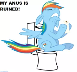 Size: 583x543 | Tagged: safe, derpibooru import, rainbow dash, pegasus, pony, but why, constipated, eyes closed, female, mare, my life is ruined, sitting, solo, toilet, toilet paper