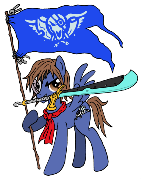 Size: 1456x1831 | Tagged: safe, artist:sephiroth7734, derpibooru import, ponified, pegasus, pony, flag, simple background, skies of arcadia, sword, transparent background, vyse, weapon