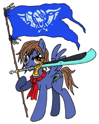 Size: 1456x1831 | Tagged: safe, artist:sephiroth7734, derpibooru import, ponified, pegasus, pony, flag, simple background, skies of arcadia, sword, transparent background, vyse, weapon
