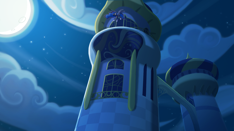 Size: 1920x1080 | Tagged: safe, artist:lionheartcartoon, derpibooru import, princess luna, alicorn, pony, children of the night, balcony, canterlot, female, flying, mare, moon, night, wip