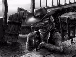 Size: 800x600 | Tagged: safe, artist:friendshipocalypse, derpibooru import, sheriff silverstar, earth pony, pony, appleloosa, grayscale, male, monochrome, saloon, solo, stallion