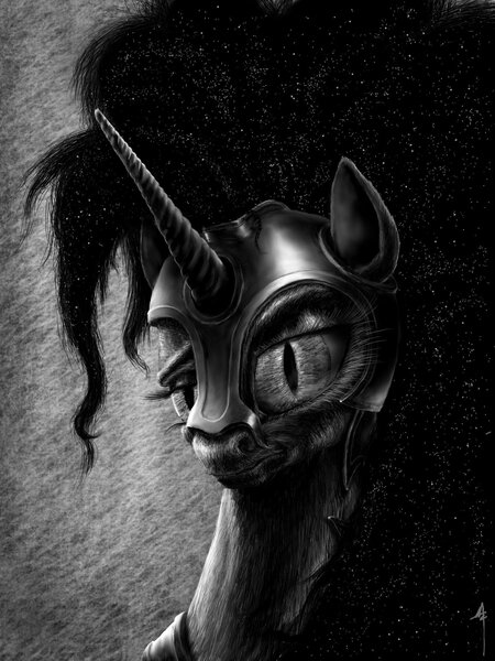 Size: 1200x1600 | Tagged: safe, artist:friendshipocalypse, derpibooru import, nightmare moon, princess luna, alicorn, pony, female, grayscale, mare, monochrome, solo