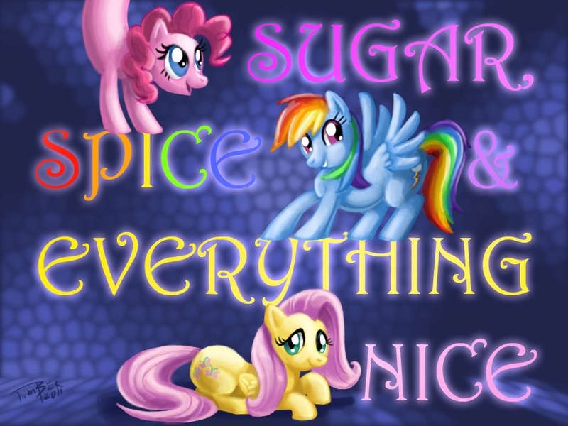 Size: 864x648 | Tagged: dead source, safe, artist:pluckyninja, derpibooru import, fluttershy, pinkie pie, rainbow dash, earth pony, pegasus, pony, abstract background, female, mare, photoshop, pink text, rainbow text, trio, trio female, yellow text