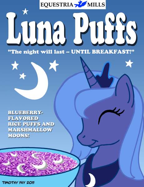 Size: 590x768 | Tagged: safe, artist:tim-kangaroo, derpibooru import, princess luna, alicorn, pony, cereal, cute, eyes closed, female, happy, mare, moon, s1 luna, solo