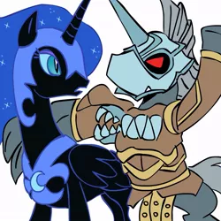 Size: 945x945 | Tagged: safe, artist:megasweet, derpibooru import, nightmare moon, alicorn, pony, crossover, duo, female, mare, nightmare, simple background, soul calibur, white background