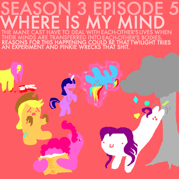 Size: 800x800 | Tagged: grimdark, artist:netherlips, derpibooru import, angel bunny, applejack, fluttershy, pinkie pie, rainbow dash, rarity, twilight sparkle, earth pony, pegasus, pony, rabbit, unicorn, animal, blood, body swap, book, female, hilarious in hindsight, levitation, magic, mane six, mare, telekinesis, tree