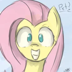 Size: 900x900 | Tagged: safe, artist:speccysy, derpibooru import, fluttershy, pegasus, pony, close-up, female, grin, happy, looking at you, mare, smiling, solo