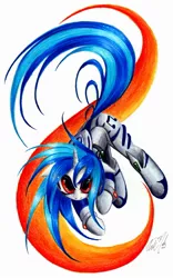 Size: 900x1439 | Tagged: safe, artist:lavosvsbahamut, derpibooru import, vinyl scratch, pony, unicorn, colored pencil drawing, crossover, female, mare, neon genesis evangelion, photoshop elements, simple background, solo, traditional art, white background