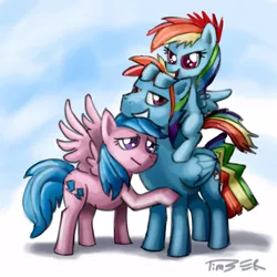 Size: 1000x1000 | Tagged: dead source, safe, artist:pluckyninja, derpibooru import, firefly, rainbow blaze, rainbow dash, pegasus, pony, cute, family, female, filly, fireblaze, firefly as rainbow dash's mom, foal, g1, g1 to g4, g4, generation leap, goggles, hilarious in hindsight, male, mare, mother and child, mother and daughter, parent, photoshop, rainbow mom, shipping, stallion, straight, trio