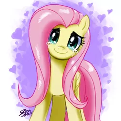 Size: 900x900 | Tagged: safe, artist:johnjoseco, derpibooru import, fluttershy, pegasus, pony, abstract background, crying, female, happy, head tilt, looking at you, mare, smiling, solo, tears of joy