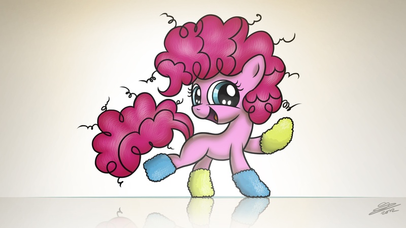 Size: 1920x1080 | Tagged: safe, artist:dori-to, derpibooru import, pinkie pie, earth pony, pony, clothes, female, filly, foal, happy, looking at you, messy mane, socks, solo