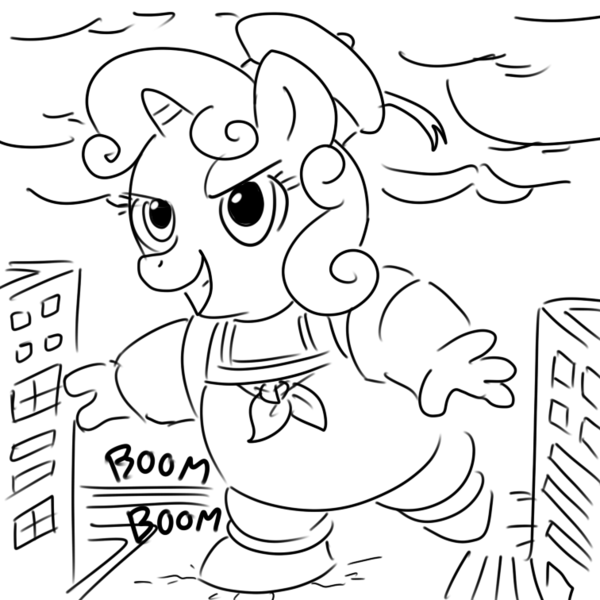 Size: 756x756 | Tagged: artist:megasweet, derpibooru import, ghostbusters, monochrome, safe, solo, stay puft marshmallow man, stay puft marshmallow mare, sweetie belle, sweetie belle is a marshmallow too