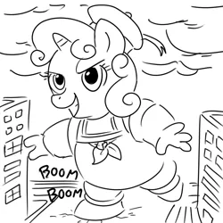 Size: 756x756 | Tagged: artist:megasweet, derpibooru import, ghostbusters, monochrome, safe, solo, stay puft marshmallow man, stay puft marshmallow mare, sweetie belle, sweetie belle is a marshmallow too