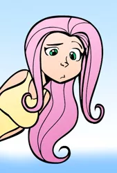 Size: 366x543 | Tagged: artist:megasweet, derpibooru import, female, fluttershy, frown, gradient background, human, humanized, peeking, safe, solo