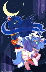Size: 800x1244 | Tagged: safe, artist:silent ponytagonist, derpibooru import, princess luna, alicorn, pony, abstract background, clothes, female, filly, mare, sailor moon, self ponidox, socks, woona, younger