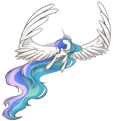 Size: 983x1052 | Tagged: safe, artist:secret-pony, derpibooru import, princess celestia, alicorn, pony, female, flying, hair over eyes, large wings, long mane, long tail, mare, simple background, solo, spread wings, transparent background, wings