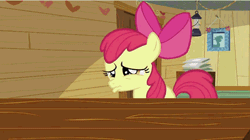 Size: 400x224 | Tagged: safe, derpibooru import, screencap, apple bloom, earth pony, pony, hearts and hooves day (episode), animated, clubhouse, crusaders clubhouse, female, filly, headbang, hearts and hooves day, solo