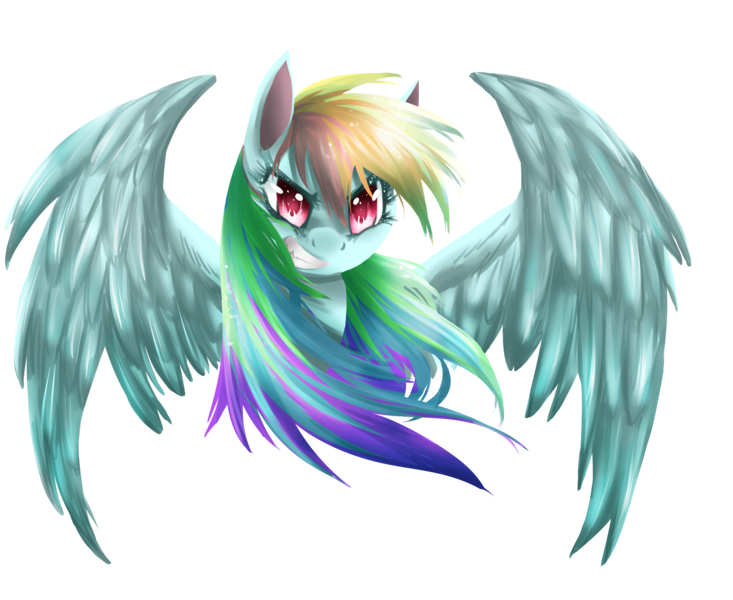Size: 2200x1800 | Tagged: safe, artist:dream--chan, derpibooru import, rainbow dash, pegasus, pony, bust, female, grin, looking at you, mare, portrait, simple background, smiling, solo, spread wings, transparent background, wings