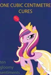 Size: 592x863 | Tagged: safe, derpibooru import, princess cadance, alicorn, pony, brave new world, clothes, dress, female, mare, propaganda, raised hoof, solo, soma (drug)