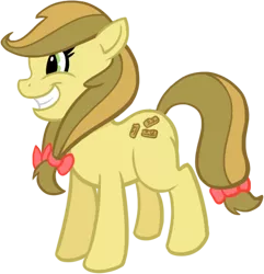 Size: 518x538 | Tagged: dead source, safe, artist:sir-dangereaux, derpibooru import, apple strudely, earth pony, pony, apple family member, female, grin, mare, newbie artist training grounds, photoshop, simple background, solo, transparent background