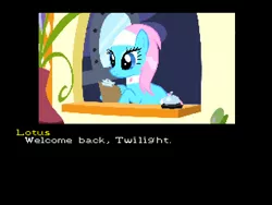 Size: 640x480 | Tagged: safe, derpibooru import, lotus blossom, earth pony, pony, crossover, female, mare, photoshop, pixel art, snatcher, solo, video game