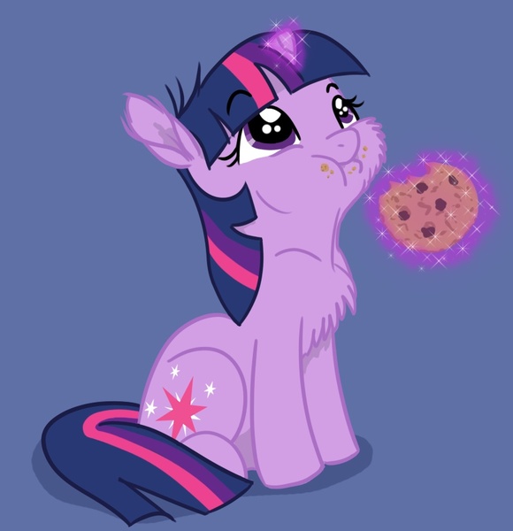 Size: 822x851 | Tagged: safe, artist:bri-sta, artist:glittering-pony, color edit, derpibooru import, edit, twilight sparkle, pony, unicorn, :t, blue background, cheek fluff, chest fluff, colored, cookie, cute, daaaaaaaaaaaw, dawwww, ear fluff, eating, female, filly, filly twilight sparkle, fluffy, foal, hnnng, levitation, looking up, magic, simple background, sitting, solo, telekinesis, twiabetes