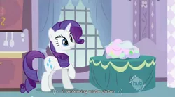 Size: 850x470 | Tagged: safe, derpibooru import, screencap, rarity, pony, unicorn, sisterhooves social, bill clinton, derp, female, mare, raised hoof, solo, youtube caption