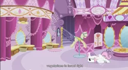 Size: 853x470 | Tagged: safe, derpibooru import, screencap, sweetie belle, pony, unicorn, carousel boutique, female, filly, israel, scootie belle, solo, vegetarian, youtube caption