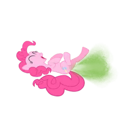 Size: 500x500 | Tagged: safe, derpibooru import, edit, pinkie pie, earth pony, pony, eyes closed, fart, fart cloud, fart edit, female, laughing, mare, on back, solo