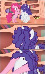 Size: 437x717 | Tagged: safe, derpibooru import, pinkie pie, rarity, earth pony, pony, unicorn, duo, female, golden oaks library, mare, messy mane, nigel thornberry