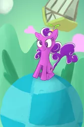 Size: 788x1181 | Tagged: dead source, safe, artist:adamrbi, derpibooru import, screwball, earth pony, pony, female, hat, mare, propeller hat, sitting, smiling, solo