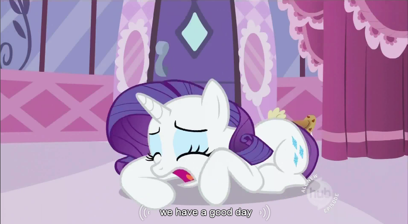 Size: 853x468 | Tagged: safe, derpibooru import, screencap, rarity, pony, unicorn, sisterhooves social, carousel boutique, crying, female, mare, misleading, misleading text, prone, solo, youtube caption