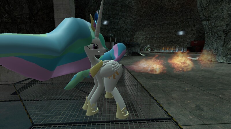 Size: 1366x768 | Tagged: safe, derpibooru import, princess celestia, alicorn, pony, 3d, fart, female, fire, fire fart, gary's mod, gmod, looking back, mare, solar wind, solo