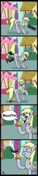 Size: 741x3339 | Tagged: safe, artist:jay muniz, derpibooru import, derpy hooves, pegasus, pony, achievement unlocked, bad pun, comic, eating, fart, female, food, gross, mare, muffin, pooping, reference, solo, wat